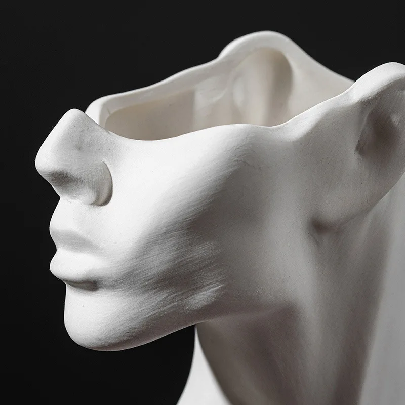 flowe pot creative home decor side face figure vase decorative crafts home display unglazed white northern european style free global shipping