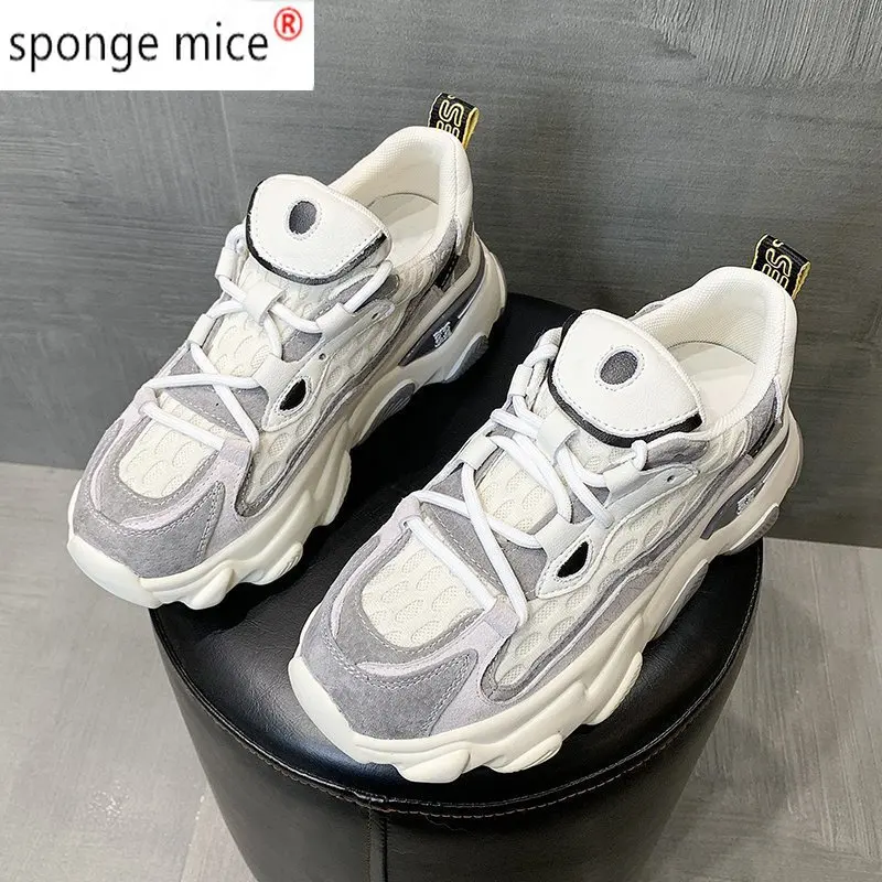 

2021 New Women's Chunky Sneakers Thick Bottom Platform Vulcanize Shoes Fashion Breathable Casual Running Shoe for Woman Female