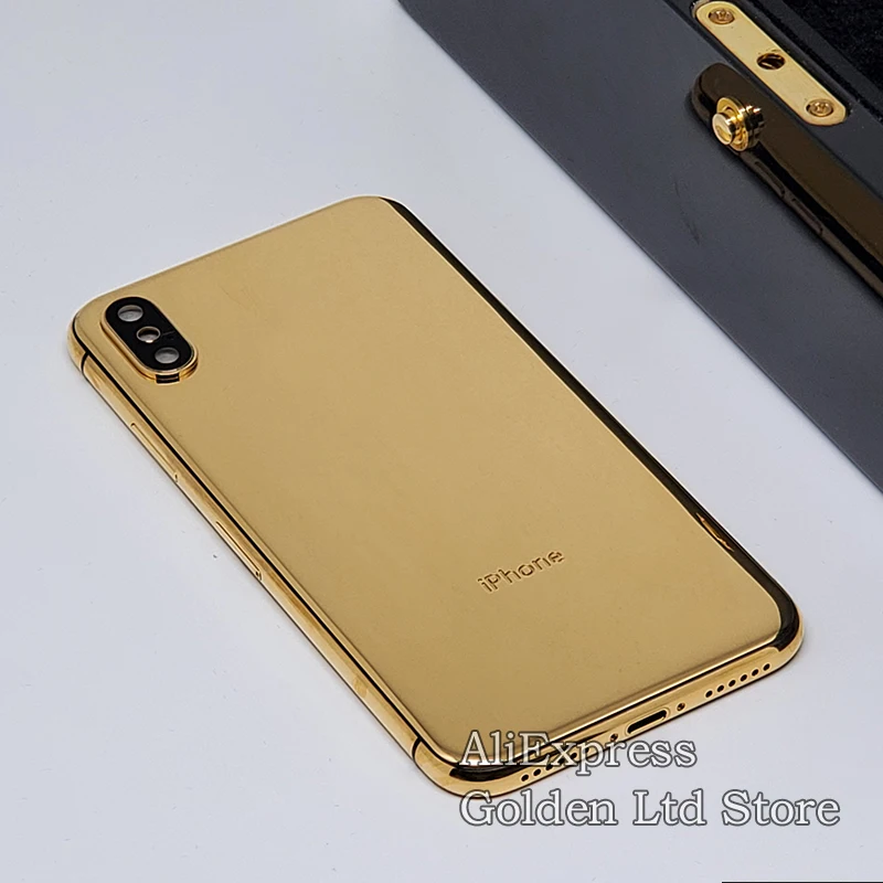 For Phone X/Xs Max 24K gold back housing Mirror Gold plated Limited edition Phone back cover Middle Frame with logo