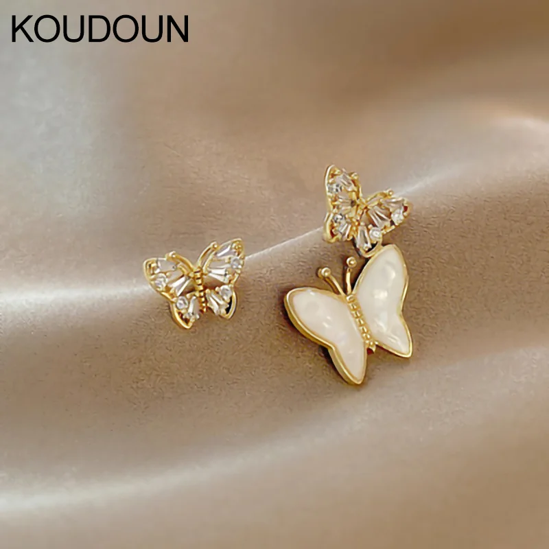 

KOUDOUN Asymmetrical Super Flash Butterfly Zircon Earrings Female Light Luxury Design Sense Birthday Party Temperament Earrings
