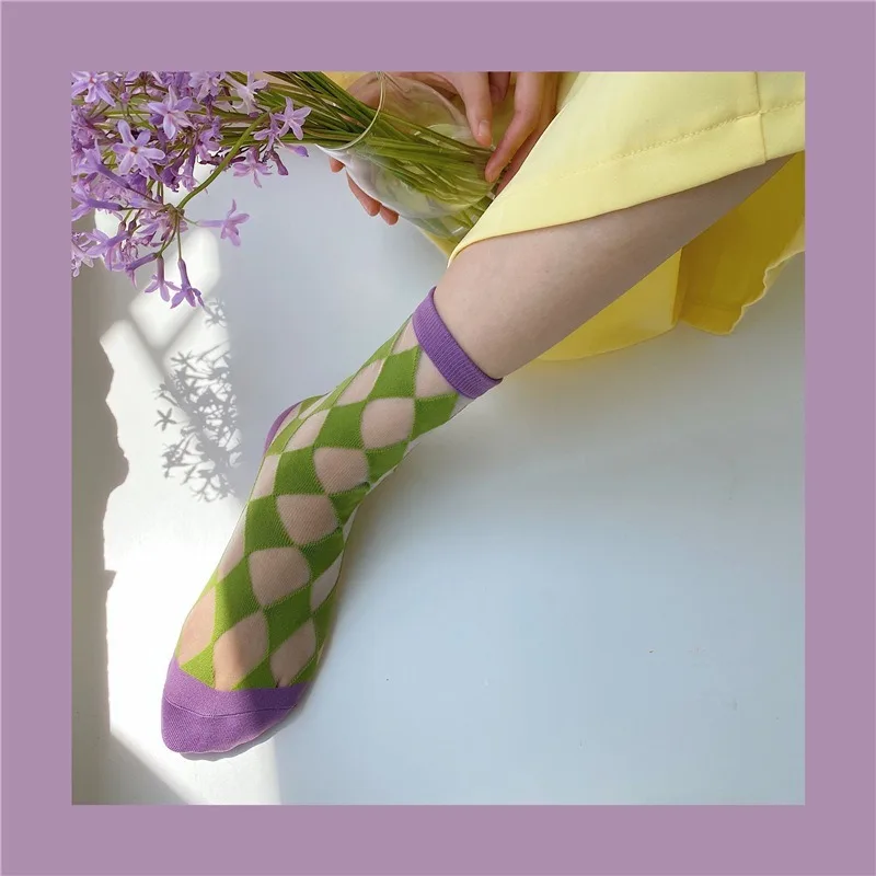 Jeseca клетчатые сексуальные кружевные прозрачные женские носки летние дышащие