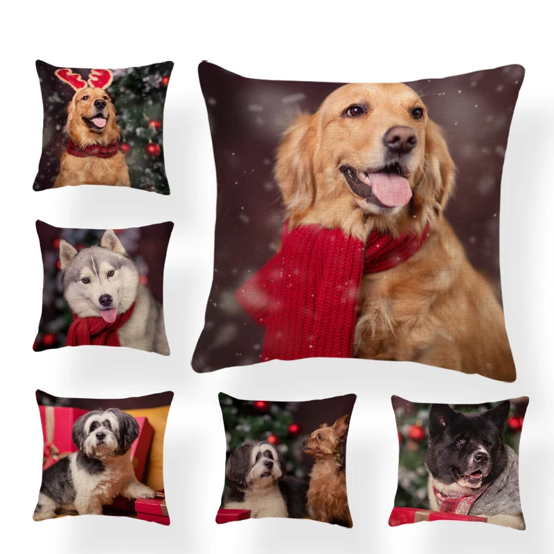 

Warm And Lovely Pillowcase Scarf Labrador Red Square Cushion Cover Home Decoration Sofa 45*45Cm Polyester Linen Throw Pillow