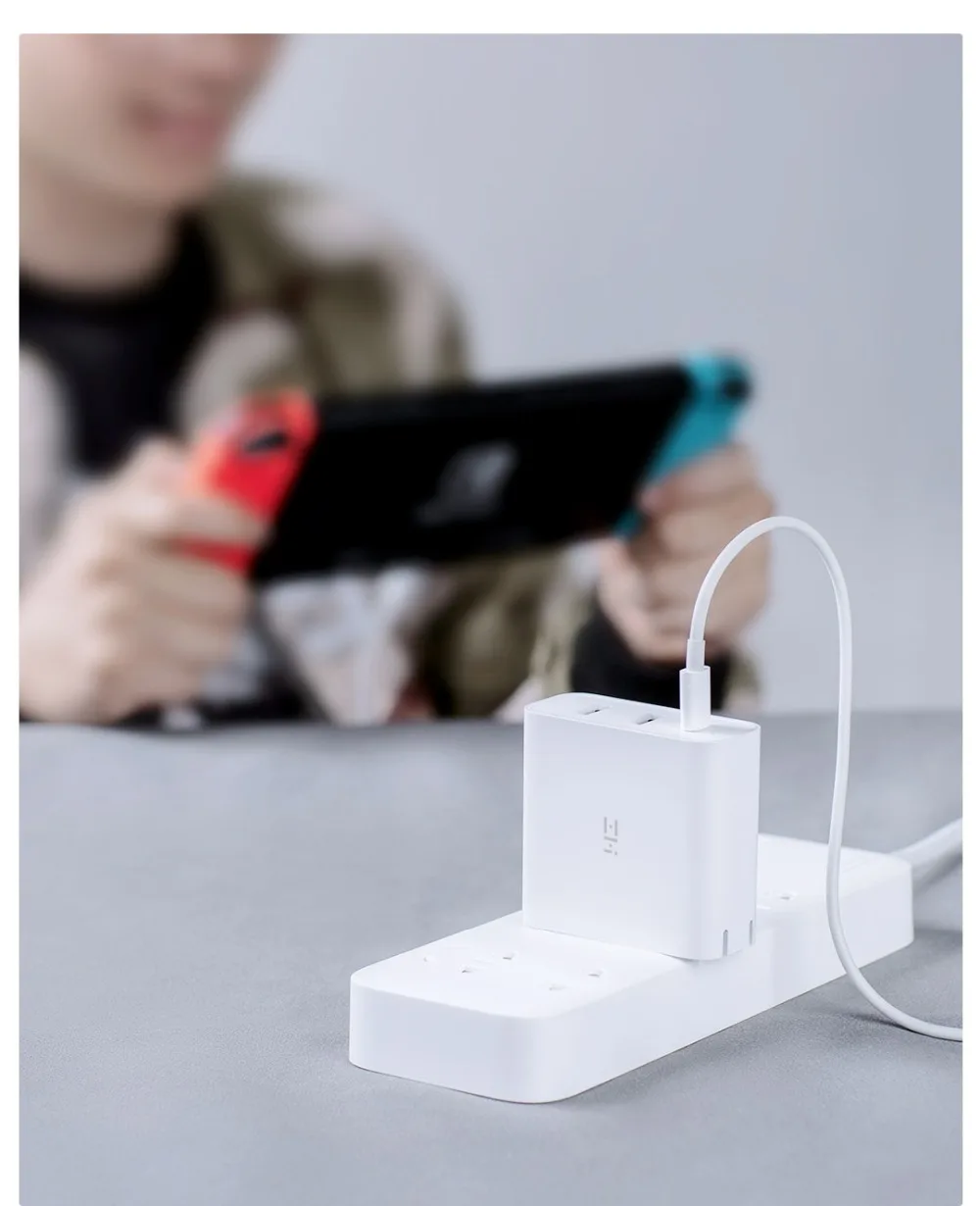 Xiaomi ZMI USB зарядное устройство 65 Вт 3 порта умный выход тип-c 45 Вт USB-A 20 Вт Световой индикатор с 1,5 м USB-C кабель для передачи данных
