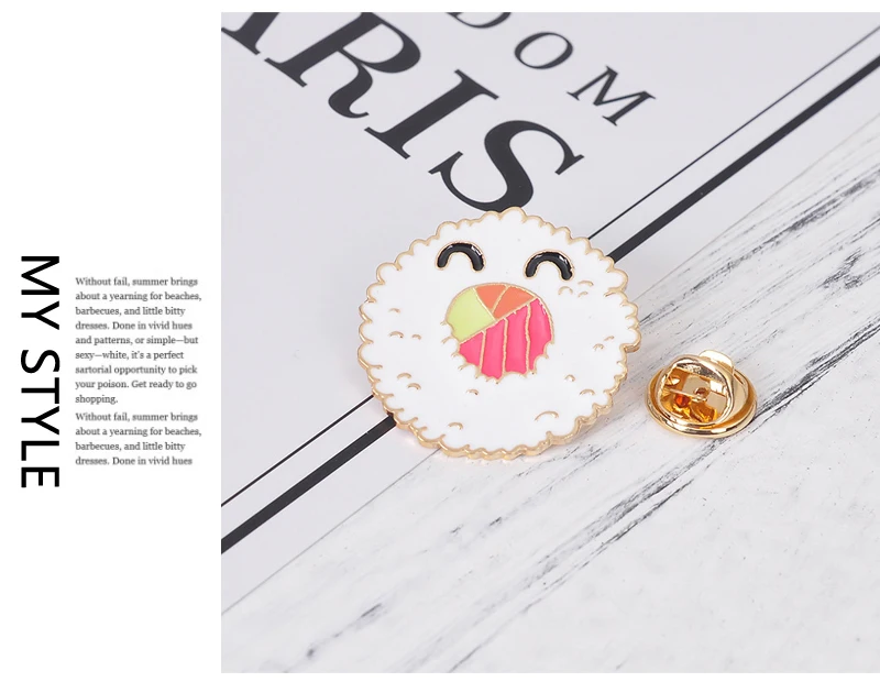7 Style Collection Enamel Pins Brooches for Women Backpack Clothes Lapel Pin Sushi Salmon Brooch Badges Creative Cartoon Jewelry