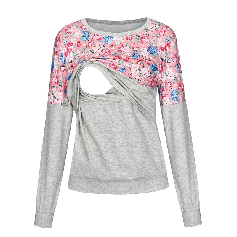 

Women Blouse Tops Maternity Long Sleeve Tops Splicing Stripe Blouse Breastfeeding Spring Blouse Shirt
