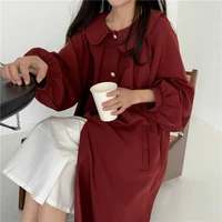 women red dresses 2022 spring pater pan collar balloon sleeve contrast lace loose fitting two pieces dress korean clothes lady