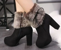 2019 winter heel snow boots for women ankle boots warm plush snow booties womens fashion shoes high square heels