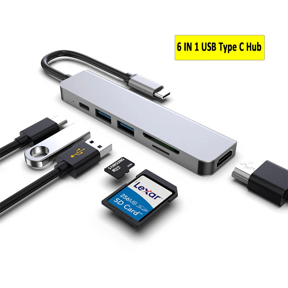 USB C Hub with 4K HD Hdmi SD TF Card Reader USB TYPE-C HUB 6 IN 1 Multi USB HUB Splitter High Speed OTG for PC Macbook Laptop
USB C Hub with 4K HD Hdmi SD TF Card Reader USB TYPE-C HUB 6 IN 1 Multi USB HUB Splitter High Speed OTG for PC Macbook Laptop
