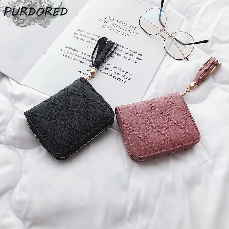 PURDORED 1 шт. винтажный Женский Короткий держатель для карт с кисточками Дамский