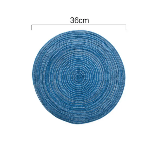 

Round Weave Line Placemat For Dining Table Tableware Pad Table Mat Waterproof Washable Placemats Pads Bowl Coaster Blue Mat 1pcs