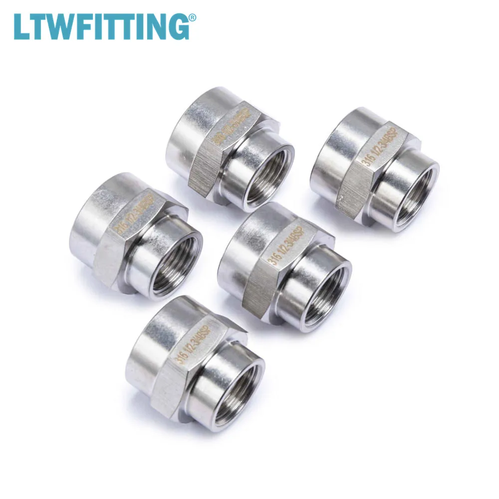 

LTWFITTING Stainless Steel 316 BSP Pipe Fitting 3/4-Inch x 1/2-Inch Female BSPP Reducing Coupling Air Fuel Boat