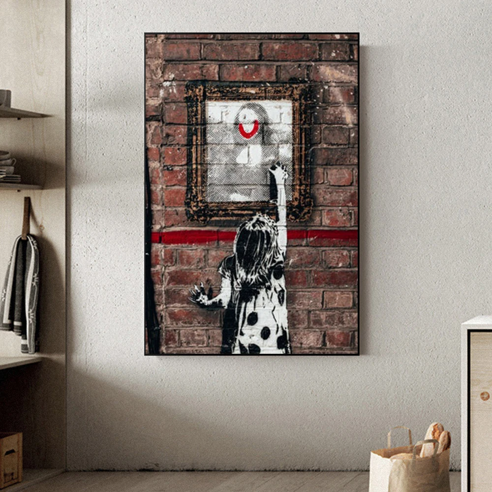 Banksy Street Graffiti Girl Spraying Mona Lisa Partisan Artist Reading Prison Boy Holding Bottle Home Canvas Painting Decor Art