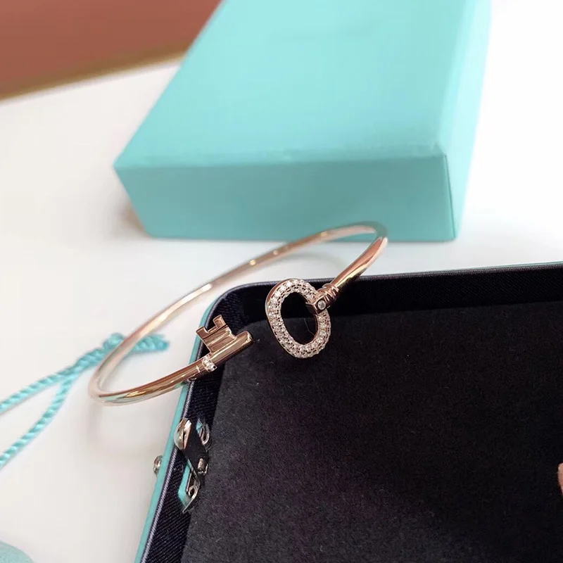 

TIF Original 1:1 LOGO Shining Bangle with Gem Key Open High Quality Luxury Jewelry Classic Trend Brand Gift Couple Woman S925