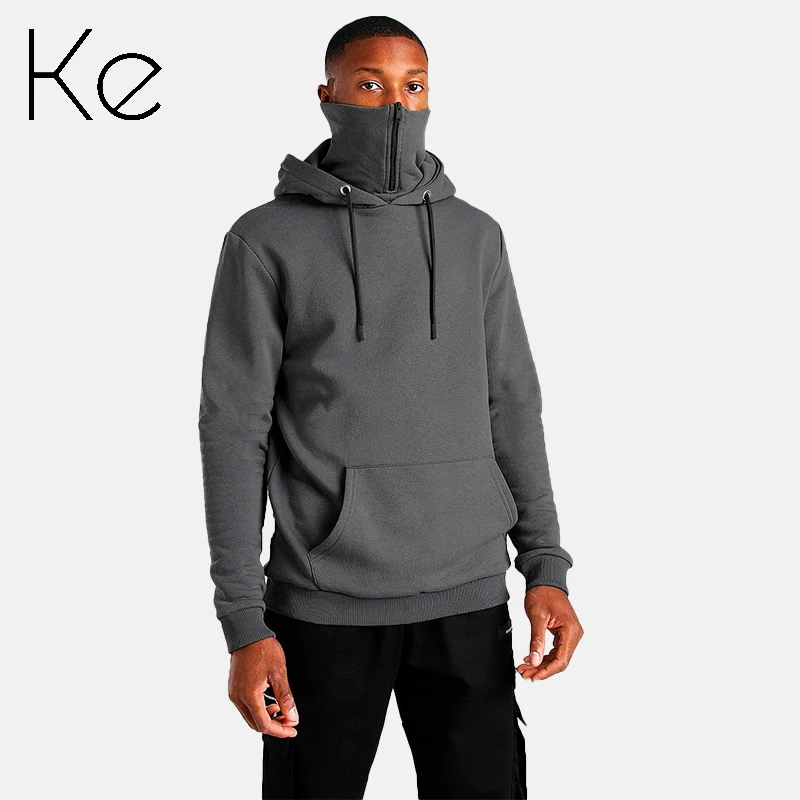 

KE 2021 Winter Hot Sale Men's Hooded black grey red Masks Zipper Sweater Solid Color Foreign Trade Sweater Men's Fleece Hoodie