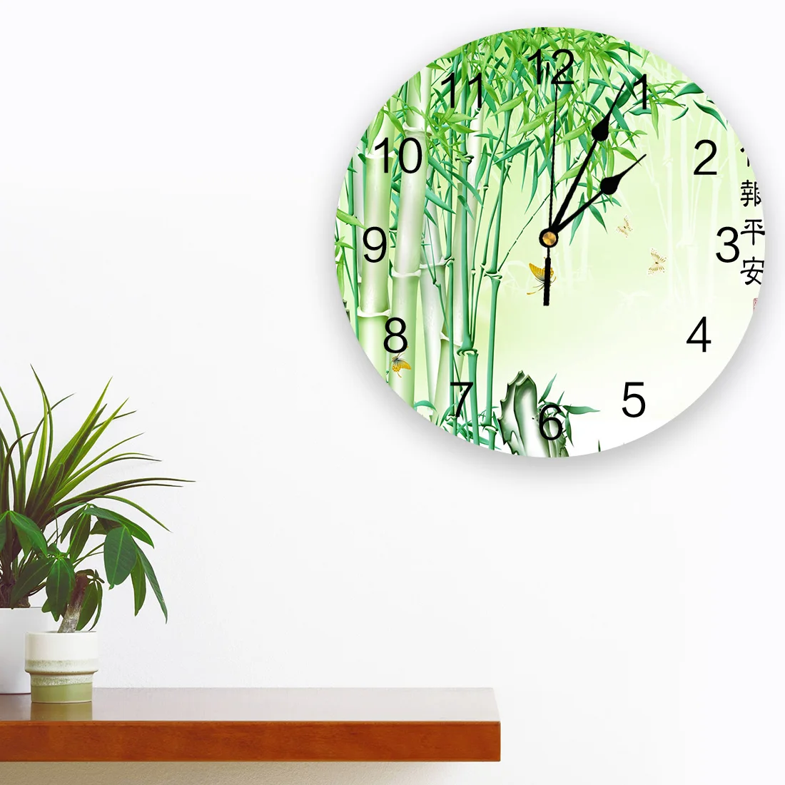 Настенные круглые часы из ПВХ с зеленым бамбуковым лесом | Дом и сад