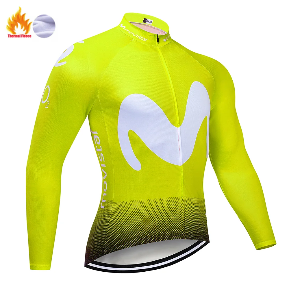 Winter Jersey Флуоресцентный Movistar зимний термальный флисовый велосипедный комплект велосипедная Одежда MTB велосипедная одежда Велоспорт Джерси Набор Майо Ropa Ciclismo - Цвет: Winter Jersey