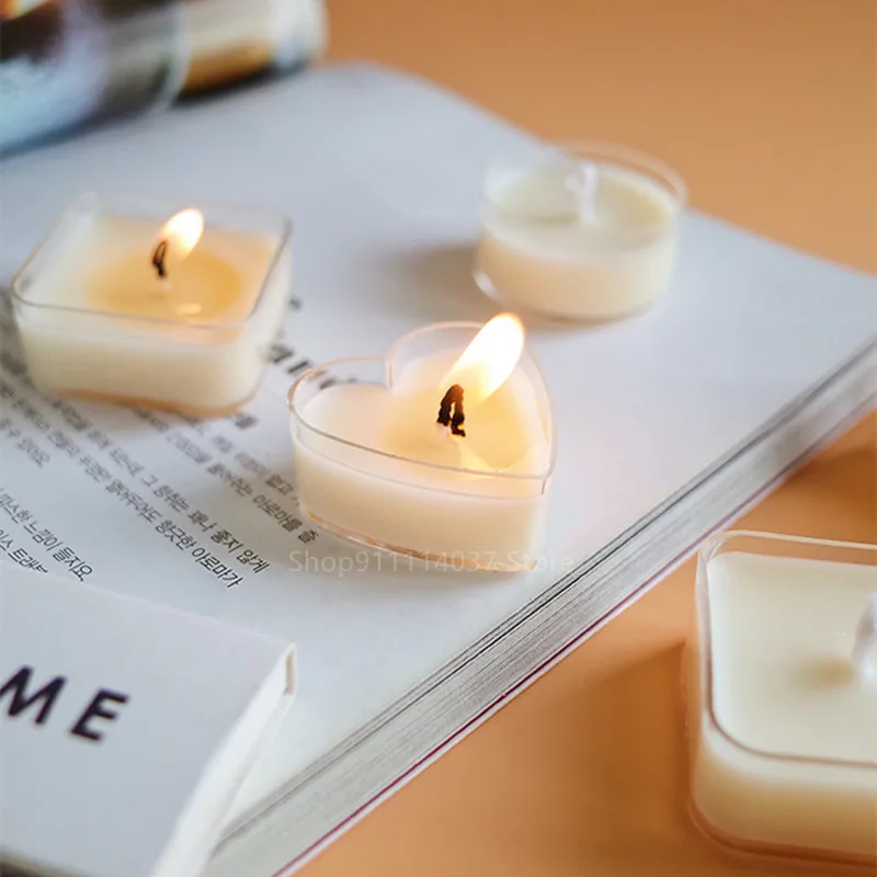 

10pcs Clear Plastic Candle Tealight Cups Heat-Resistant DIY Candle Making Containers Heart/Star/Round/Square Candle Wicks Tools
