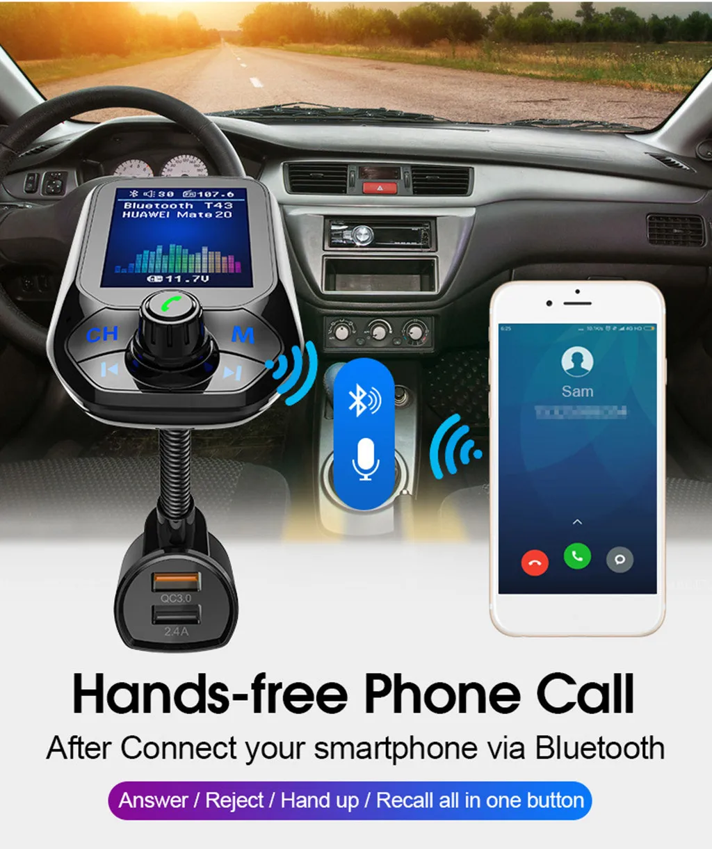 Bluetooth MP3 плеер FM передатчик автомобильное зарядное устройство двойной USB Батарея