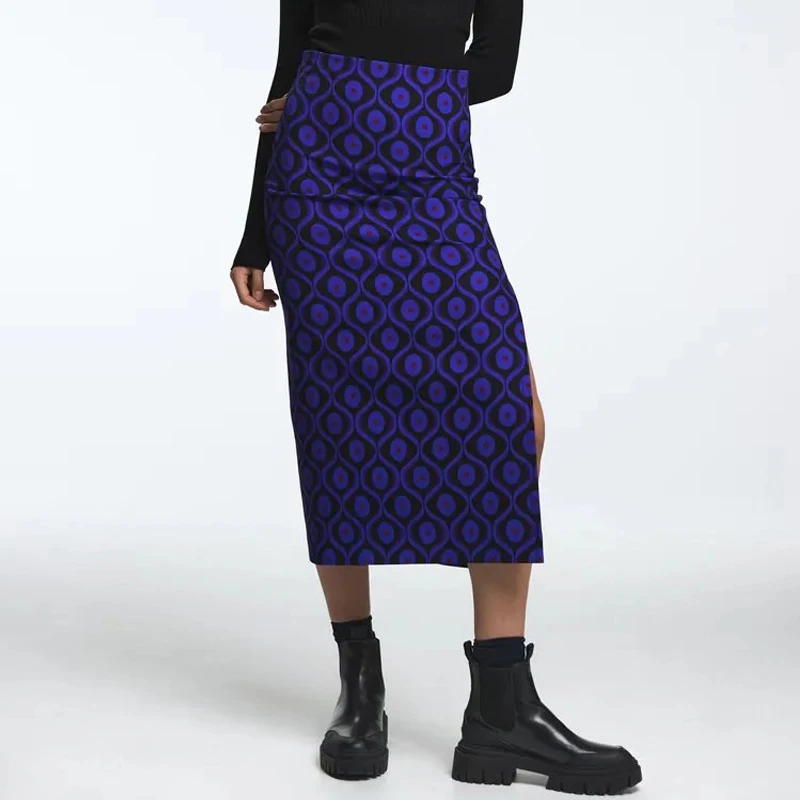 

Spring and autumn women's casual geometric pattern high-waist straight skirt