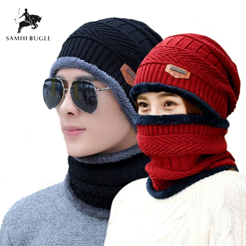 Комплект из теплой вязаной шапки и шарфа|Мужская Skullies & шапочки| |