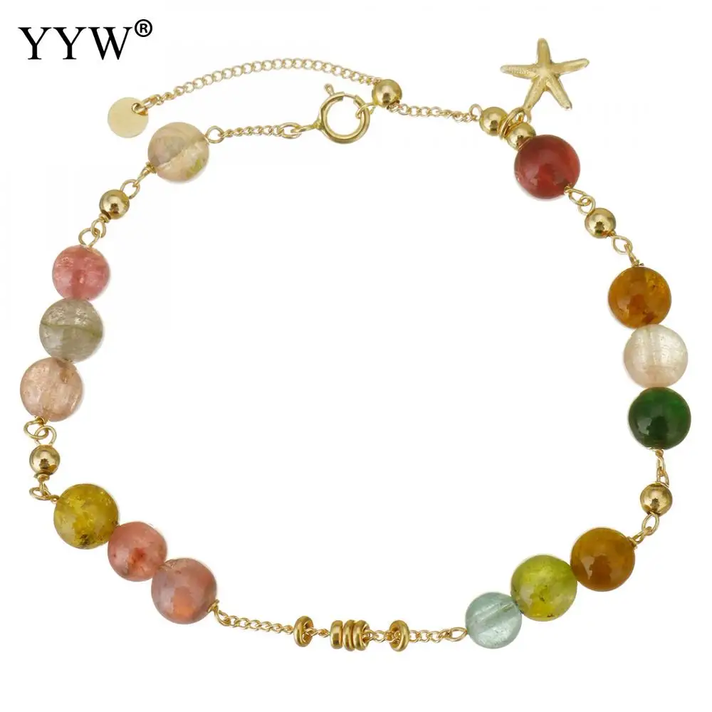 

Mixed Color Natural Tourmaline Bead Bracelet Women Fashion Jewelry High Quality Copper-Clad Gold Bracelet Gift For Friend