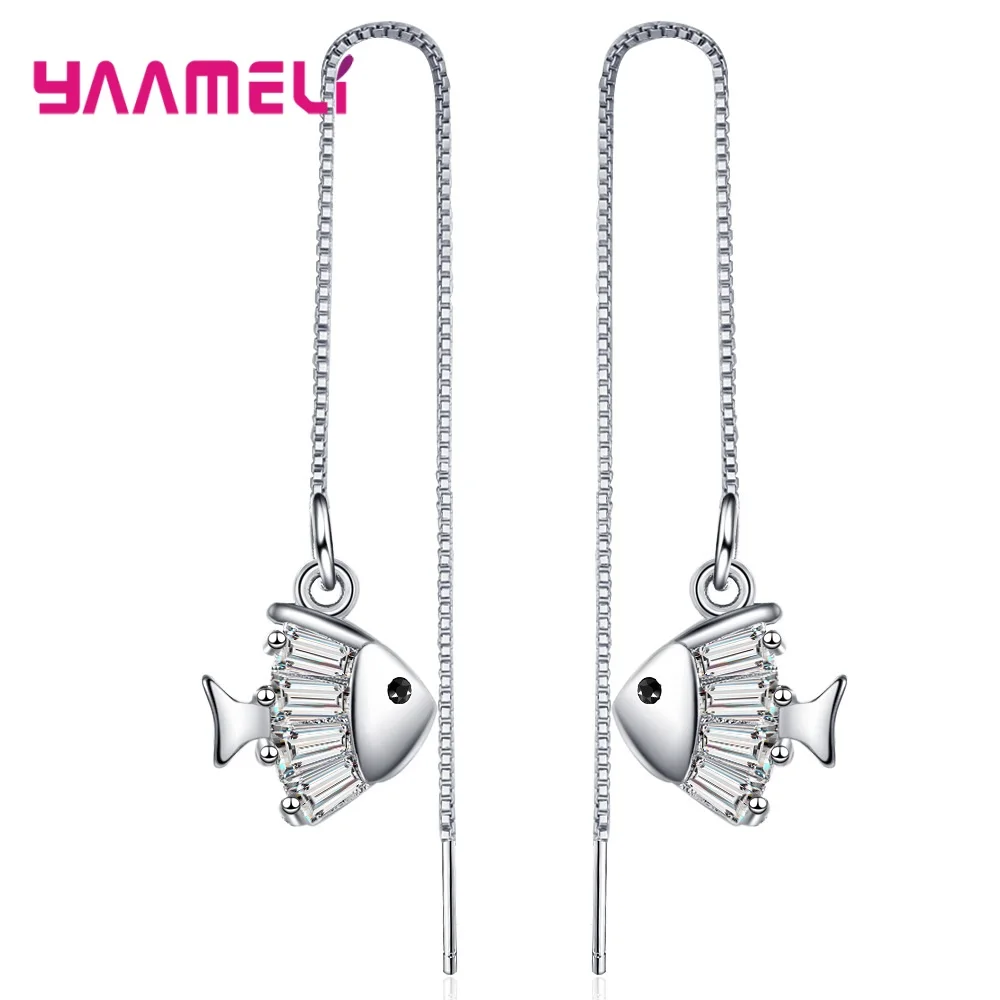 925 стерлингового серебра свисающие серьги для женщин девочек вечерние CZ