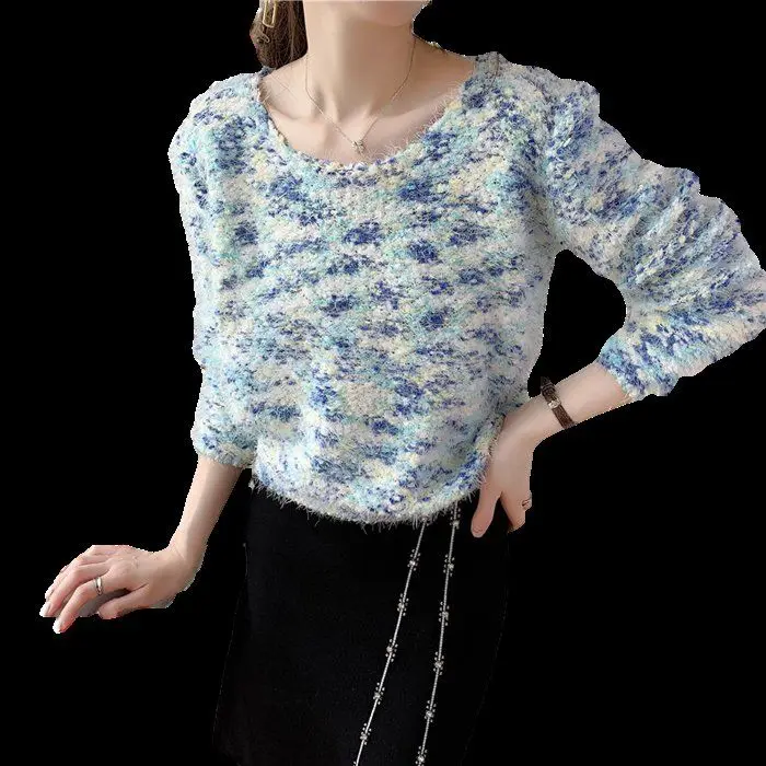 

Retro plush short Pullover for women's new fashion long sleeve sweater in autumn and winter of 2021