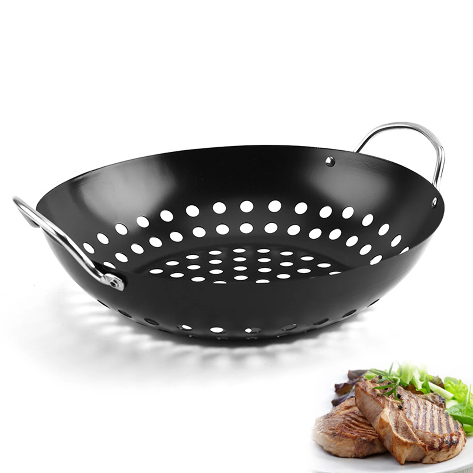 

Grill Basket with Handle Non-stick BBQ Meat Grill Tray Smoked Basket Spice Box Smoked Barbecue carbon steel