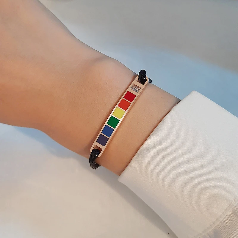 ЛГБТ Радужный Браслет из нержавеющей стали регулируемый веревочный ремешок BFF