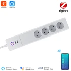Tuya Zigbee Smart Surge Protector EU Zigbee Outlet с 4 вилками и 2 портами USB, индивидуальное управление, работает с Alexa Google Home