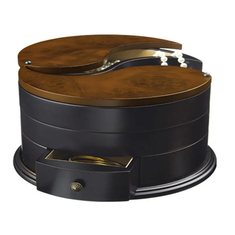 

Handmade Chinese Rotating round Tai Chi Jewelry Box RetroWood Jewelry Multilayer Ring Bracelet Makeup Storage jewelry organizer