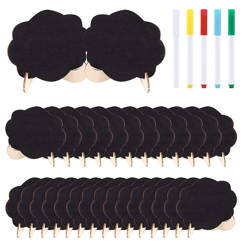 

30 Pcs Mini Chalkboard Sign Food Labels for Party Buffet, Wooden Small Chalk Board Signs (Floral)
