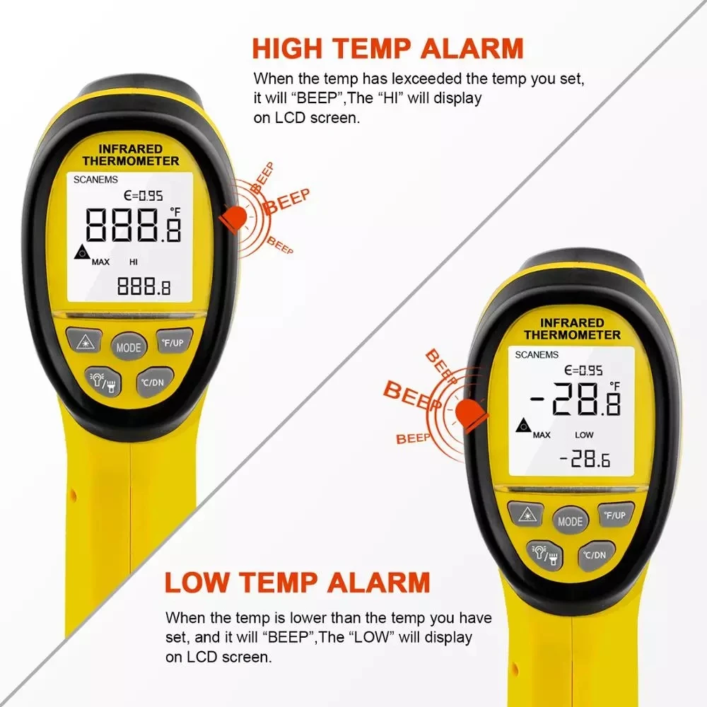 Купить HOLDPEAK HP-985B Инфракрасный термометр (-50 ℃ ~ 1360 ℃) цифровой инфракрасный термометр Двойной лазерный Температура пистолет-распылитель для плавле...