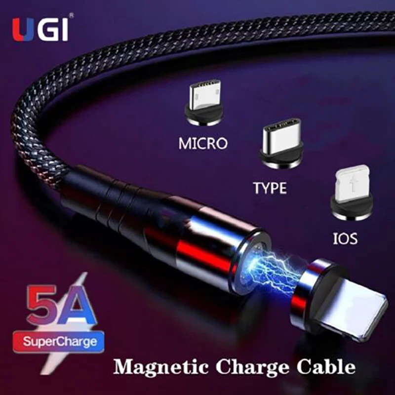 

UGI 3in1 5A Fast Charging Cable Magnetic Cable Nylon For IOS Type C USB C Micro USB Cable For Xiaomi Oneplus HTC Samsung Pixel