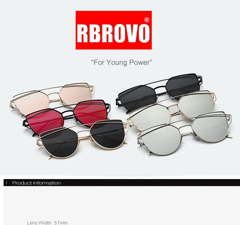 RBROVO, фирменный дизайн, кошачий глаз, солнцезащитные очки для женщин, Ретро стиль, металлические, отражающие очки для женщин, зеркальные, Ретро стиль, Oculos De Sol Gafas