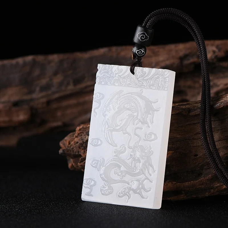 

Natural Chinese White Hand-carved Dragon and Phoenix Pendant Fashion Boutique Jewelry Men and Women Necklace Popular Gifts