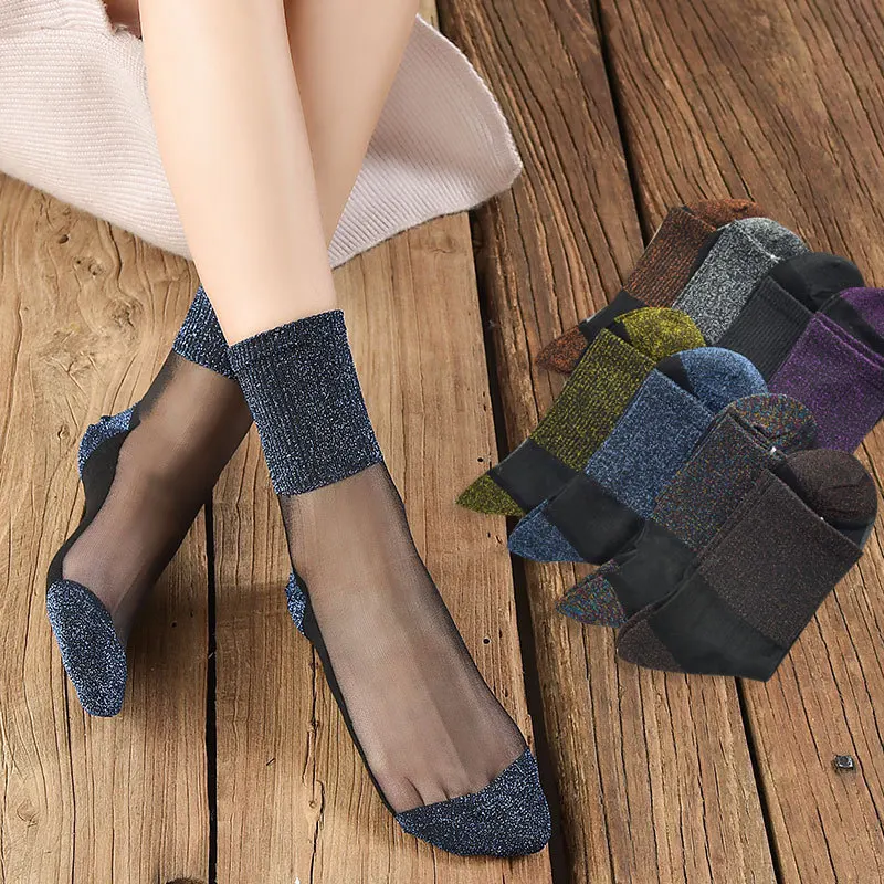 

Женские носки из хлопка и шелка, с кружевом