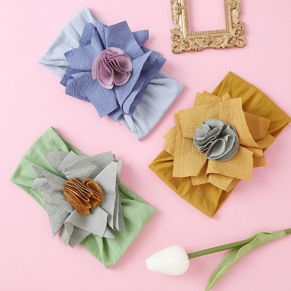Diadema el&aacute;stica de nailon para ni&ntilde;a, diadema de flores para reci&eacute;n nacido, accesorios para el cabello-1