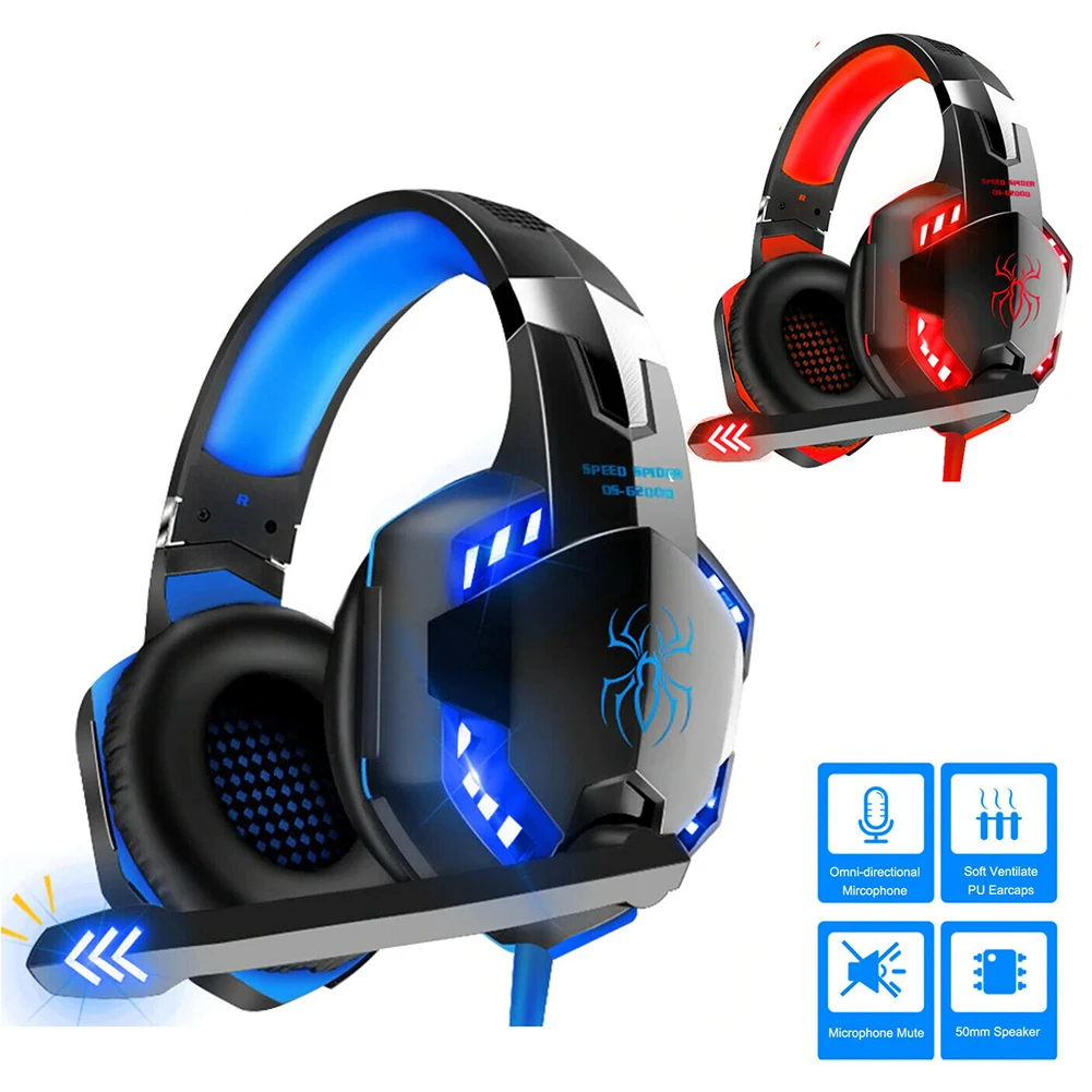 

G2000 Gaming Headset Stereo Earphones Over-Ear Gaming Headphones With Microphone Surround Sound For Laptops Smartphone Computer