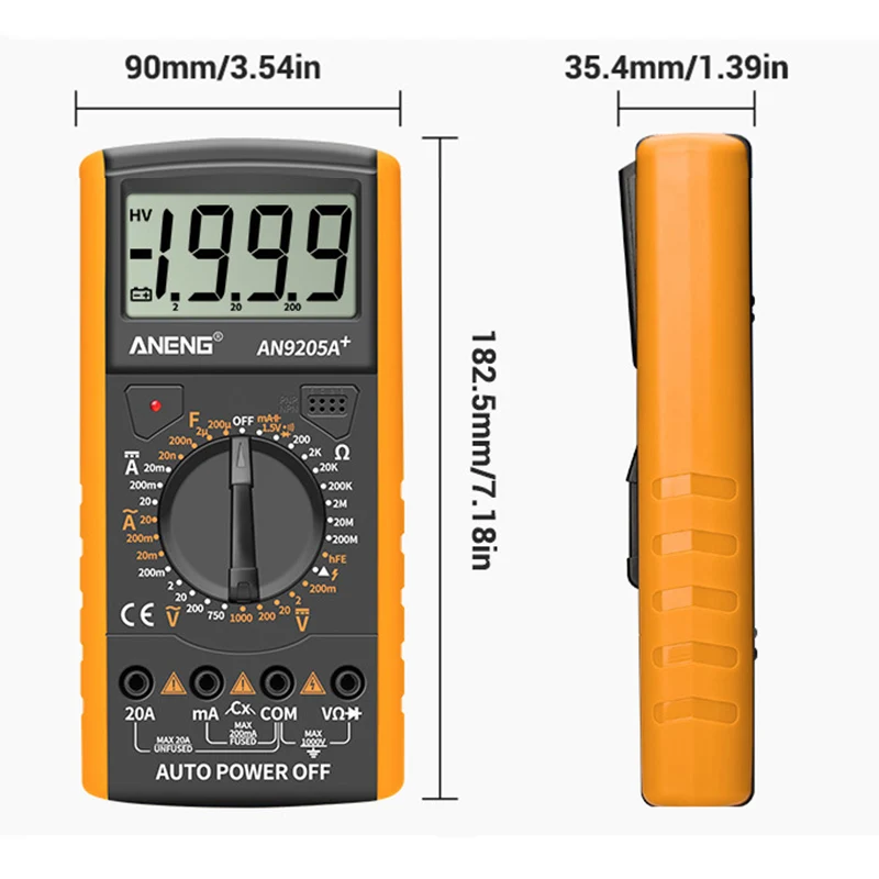 DT9205A + цифровой мультиметр AC/DC Профессиональный тестер транзисторов