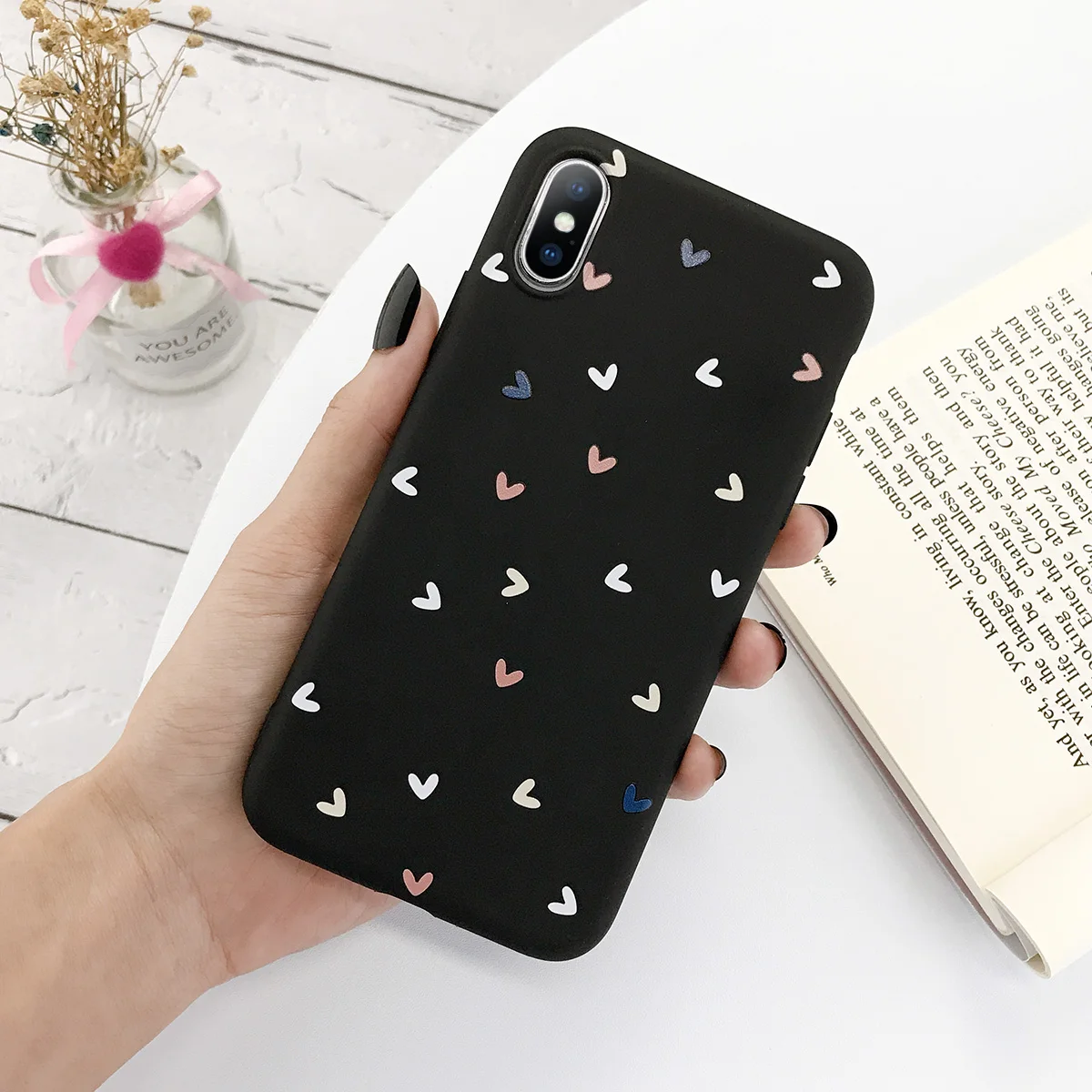 KJOEW чехол для телефона для iPhone 11 Pro Max X XS XR Xs Max 6 6s 7 8 Plus карамельный цвет Любовь Сердце Мягкий ТПУ силиконовый защитный чехол Капа - Цвет: Черный