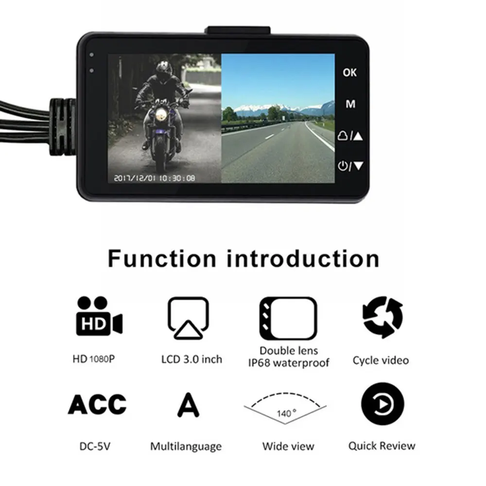 Universal Dash Cam Dual Camera 3Inch HD 1080P Video Recorder Driving 140 Degree Motorbike Recorder| |