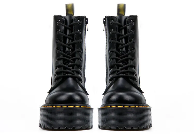 CEVABULE Women Martin Boots Genunie Leather Thick Heel Platfrom Martin Boots Boots Women Side Zipper Boots Leather Boots