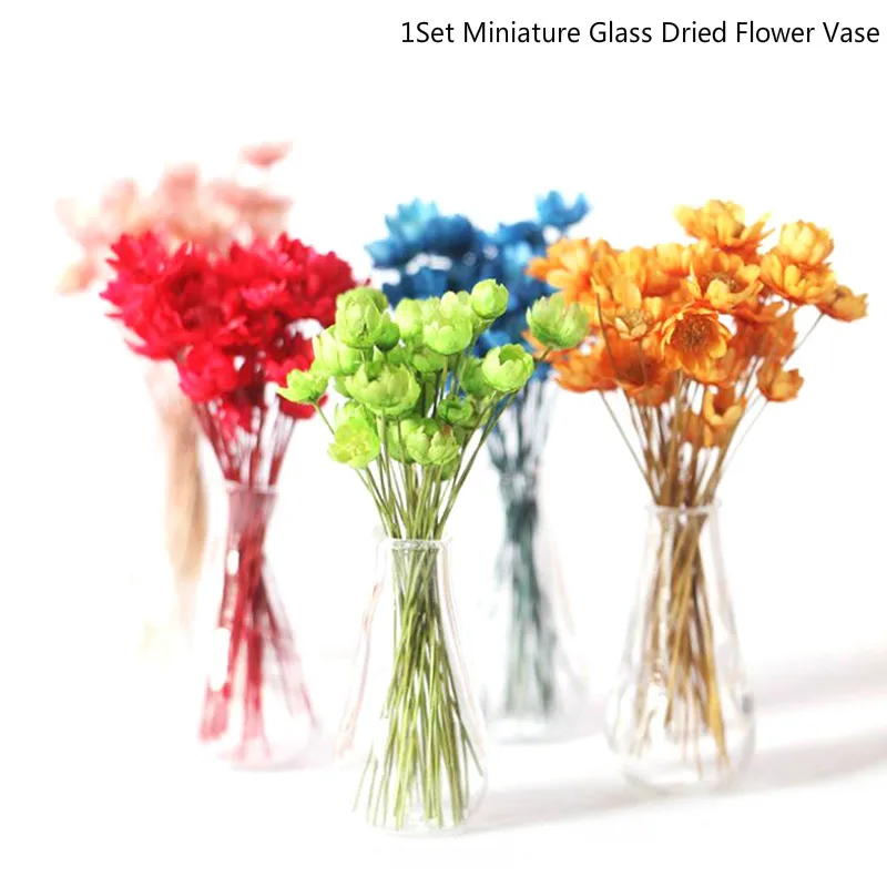 

1Set Mini Flower Model With Glass Bottle Simulation Vase Toys Doll House Decoration Dollhouse Miniature Accessories