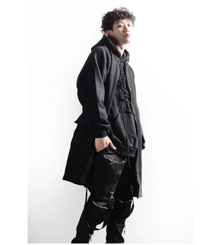 Men's casual autumn and winter retro Gothic button zipper Hooded Jacket long coat | Мужская одежда