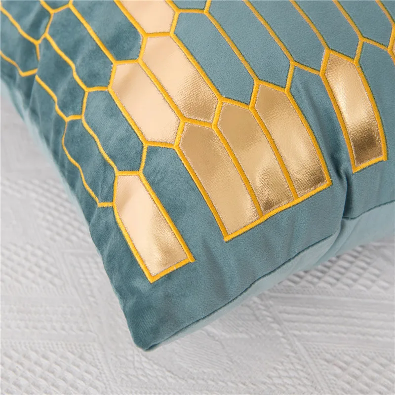 

Geometric Bronzing Cushion Cover Luxury Golden Pillowcase45x45 Decorative Sofa Cushions Throw Pillow Blue Grey Pillowcover Decor