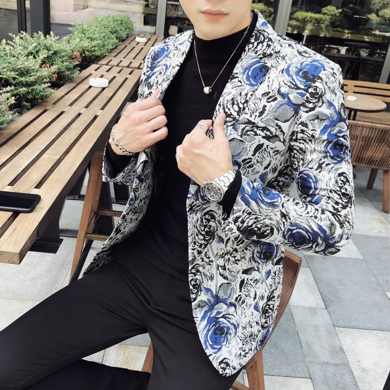 Новинка Мужской Блейзер роскошный жаккардовый однобортный пиджак и куртки для