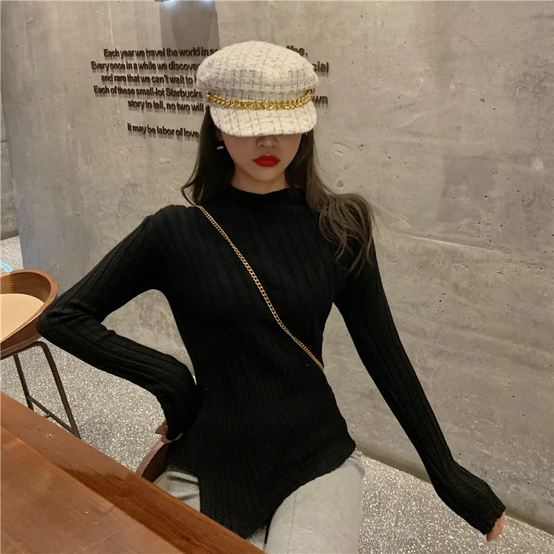 Модный осенне-зимний синий свитер асимметричного покроя женская уличная одежда