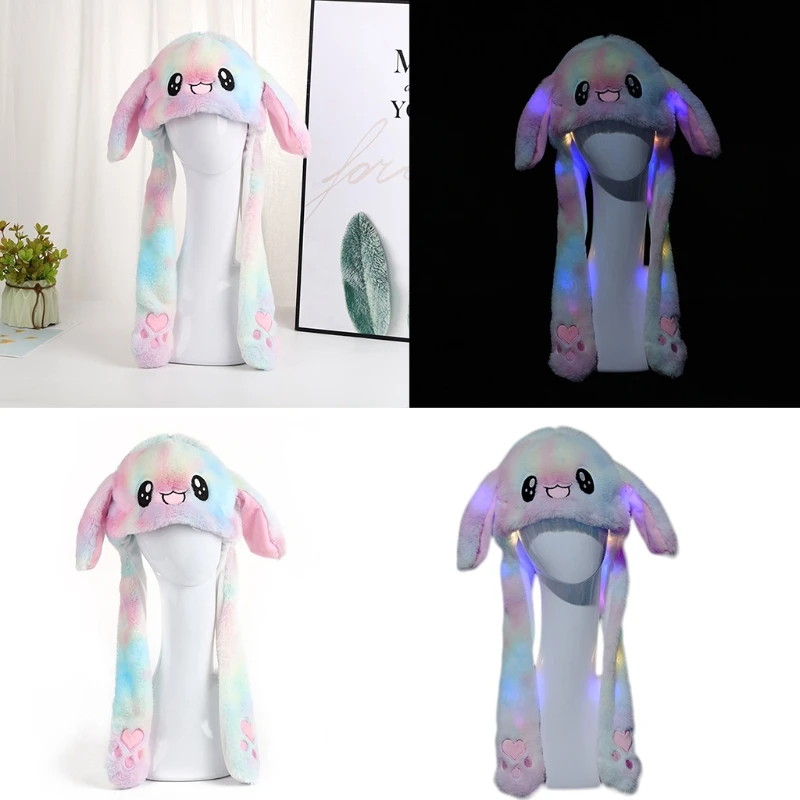 

LED Glowing Rainbow Colorful Plush Animal Hat Lovely Moving Rabbit Bunny Ears Light Up Earflap Cap Cosplay Party Favors
