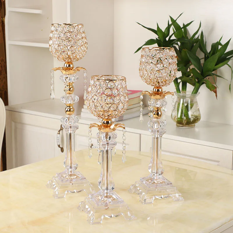 

Single Candle Holder K9 Crystals Gold plated Acrylic Wedding Candelabra/ Centerpieces Center table Decoration Candlestick